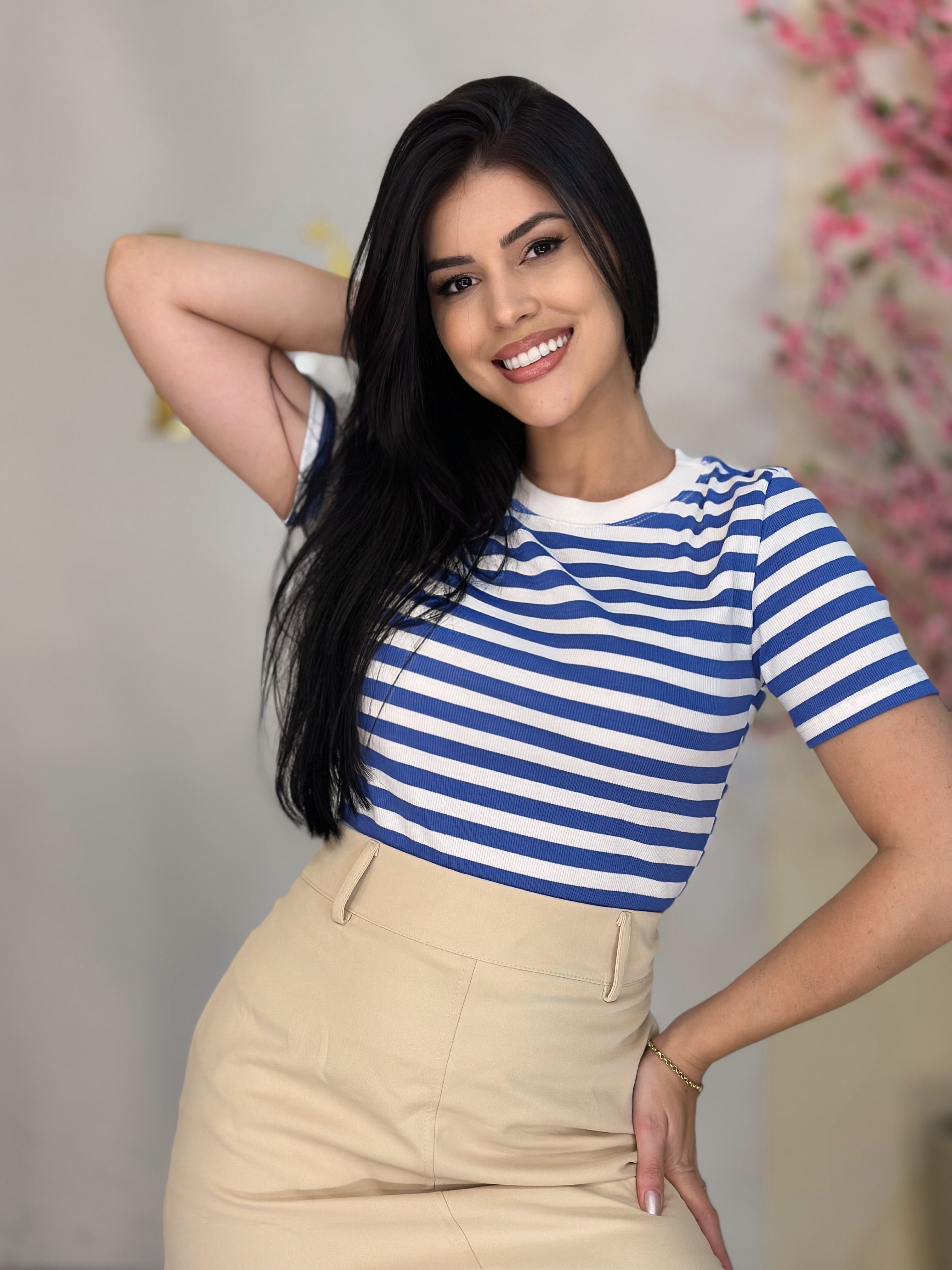 BLUSA BÁSICA LISTRAS - AZUL - TAMANHO ÚNICO