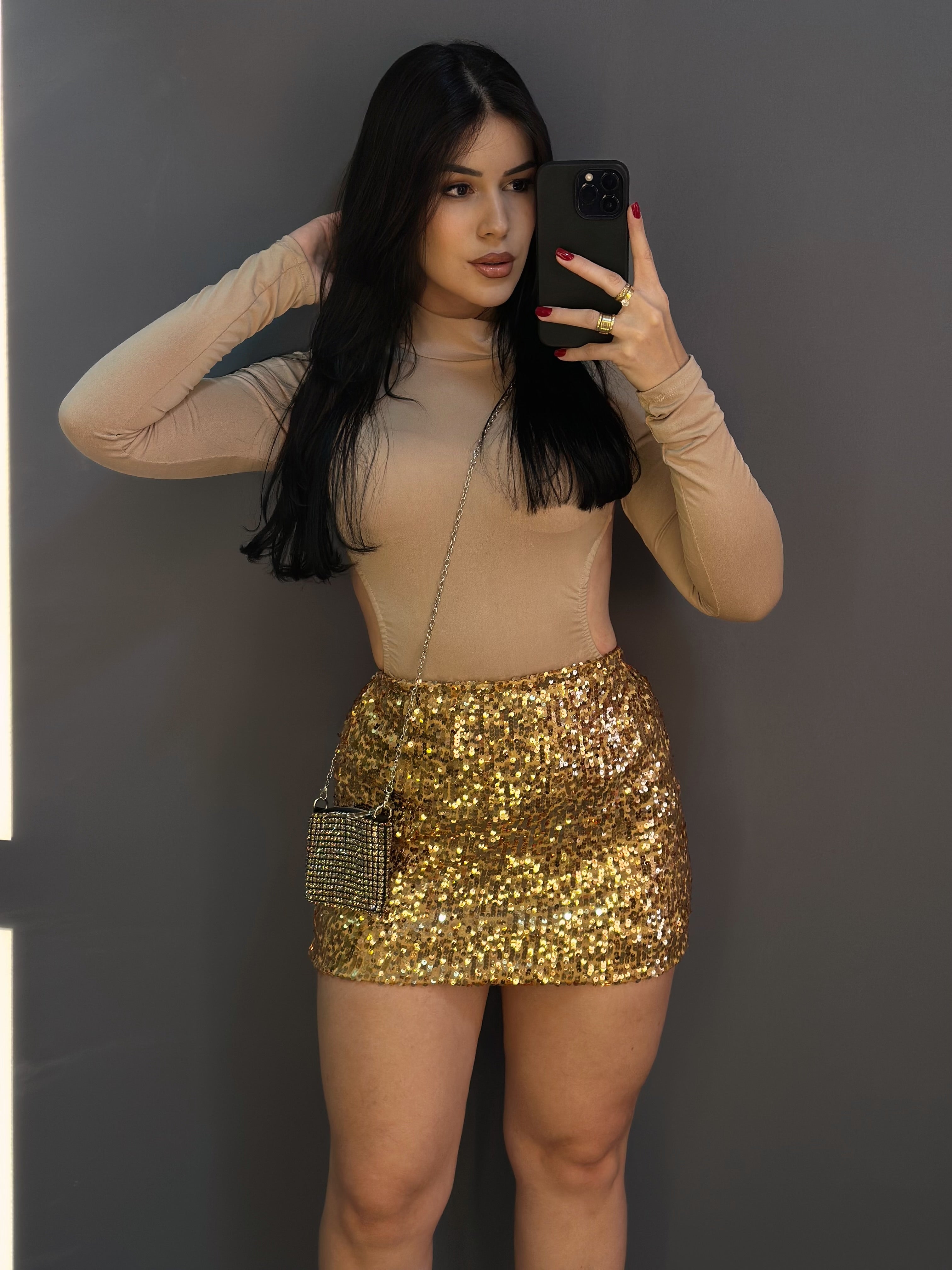 BODY MANGAS POLIAMIDA COSTAS NUA - BEGE - TAMANHO ÚNICO