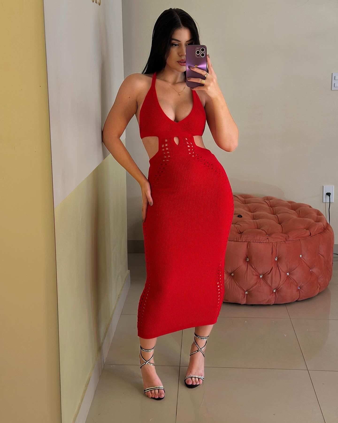 VESTIDO TRICÔ JÚLIA - VERMELHO - TAMANHO ÚNICO