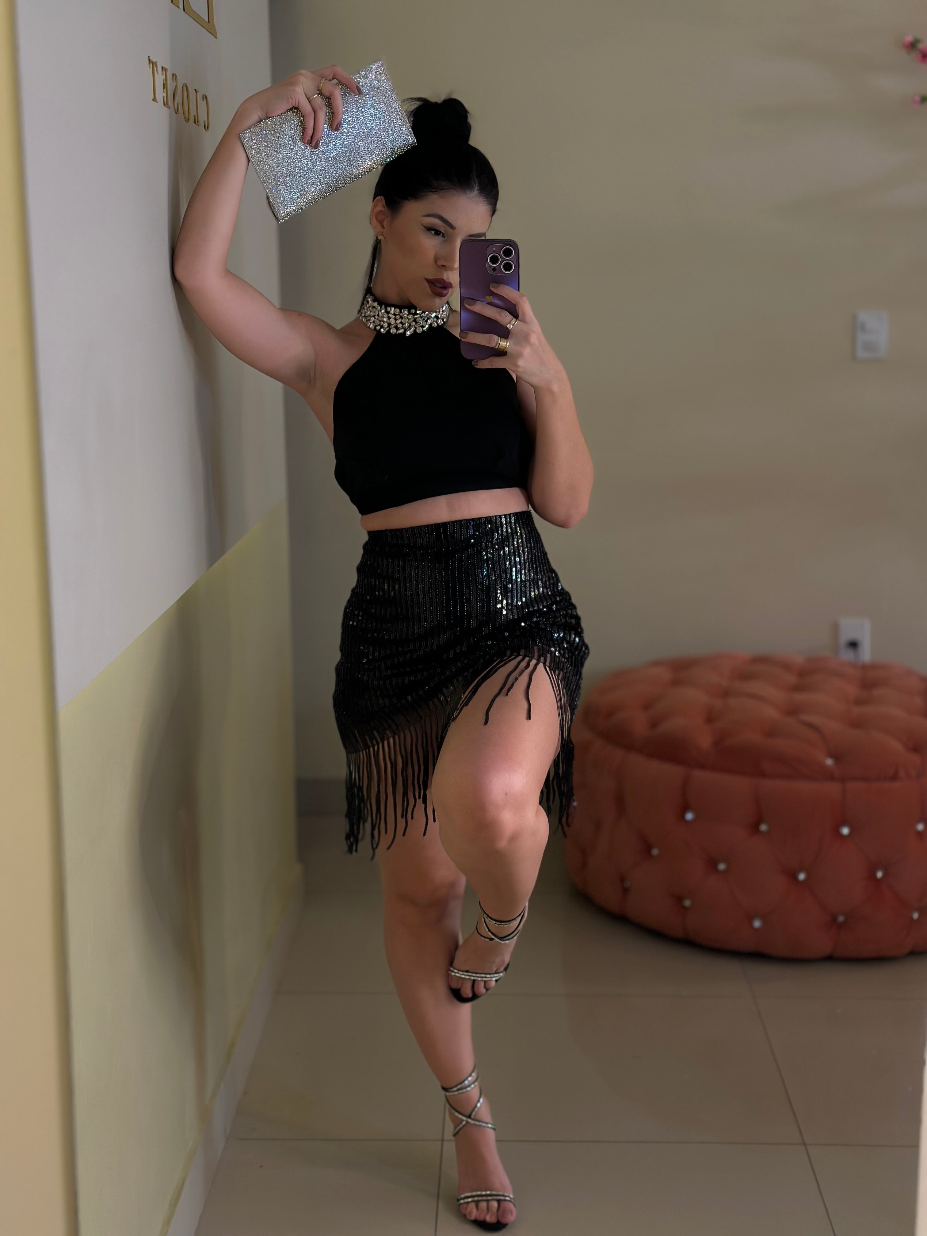 SAIA PAÊTES FRANJAS - PRETA- M