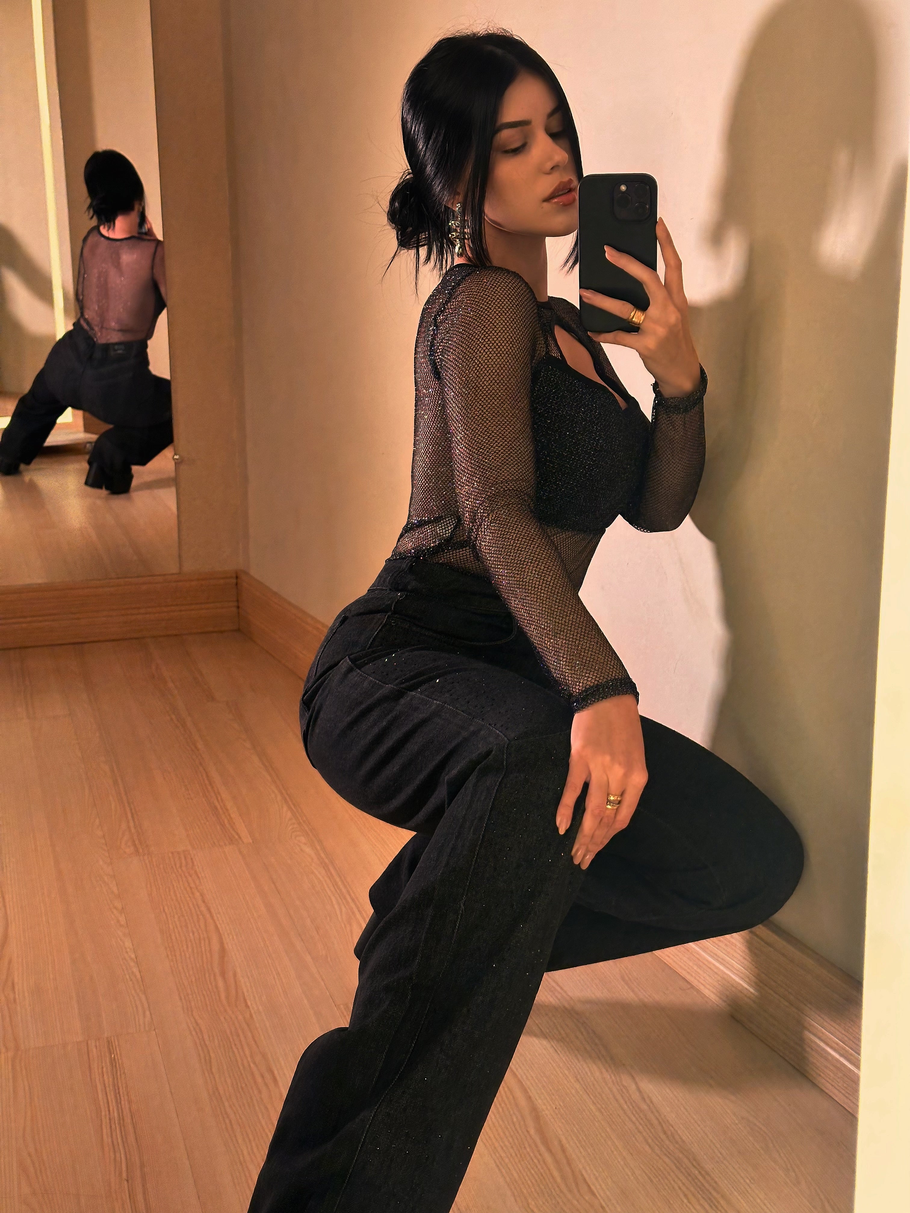 Calça wide cristais negros