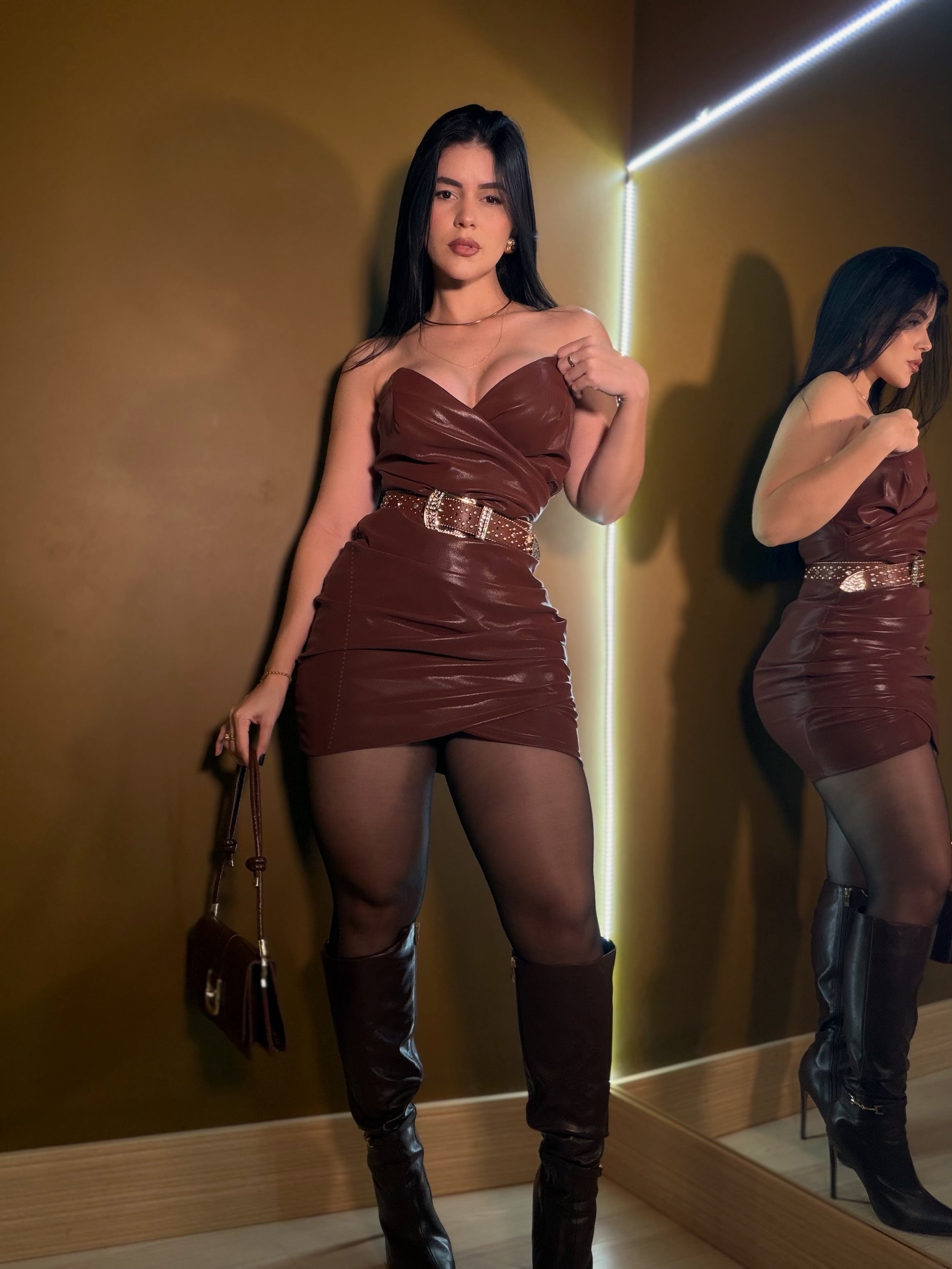 Dress couro PU Transpassado