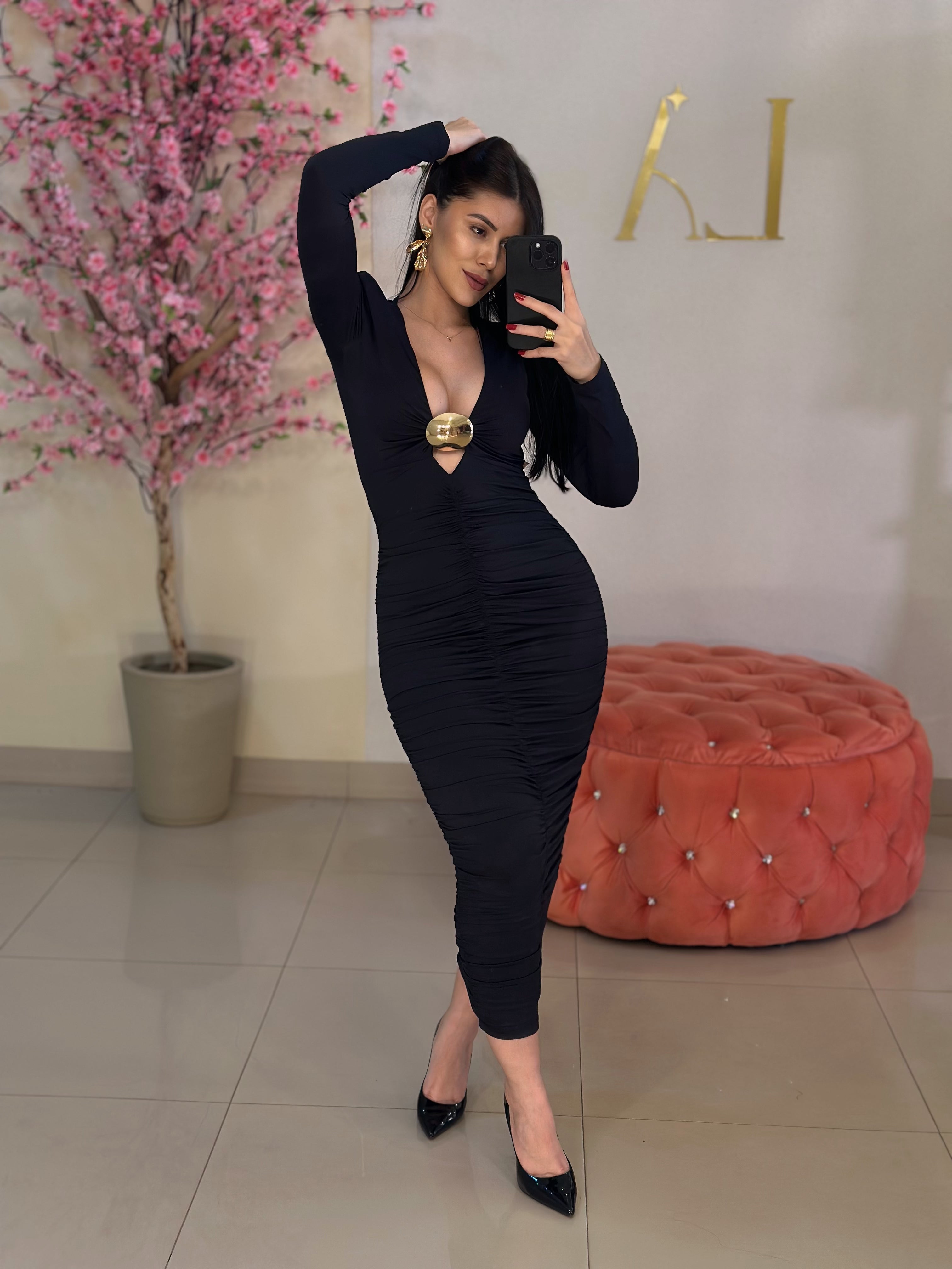 Vestido Midi Aviador- Preto