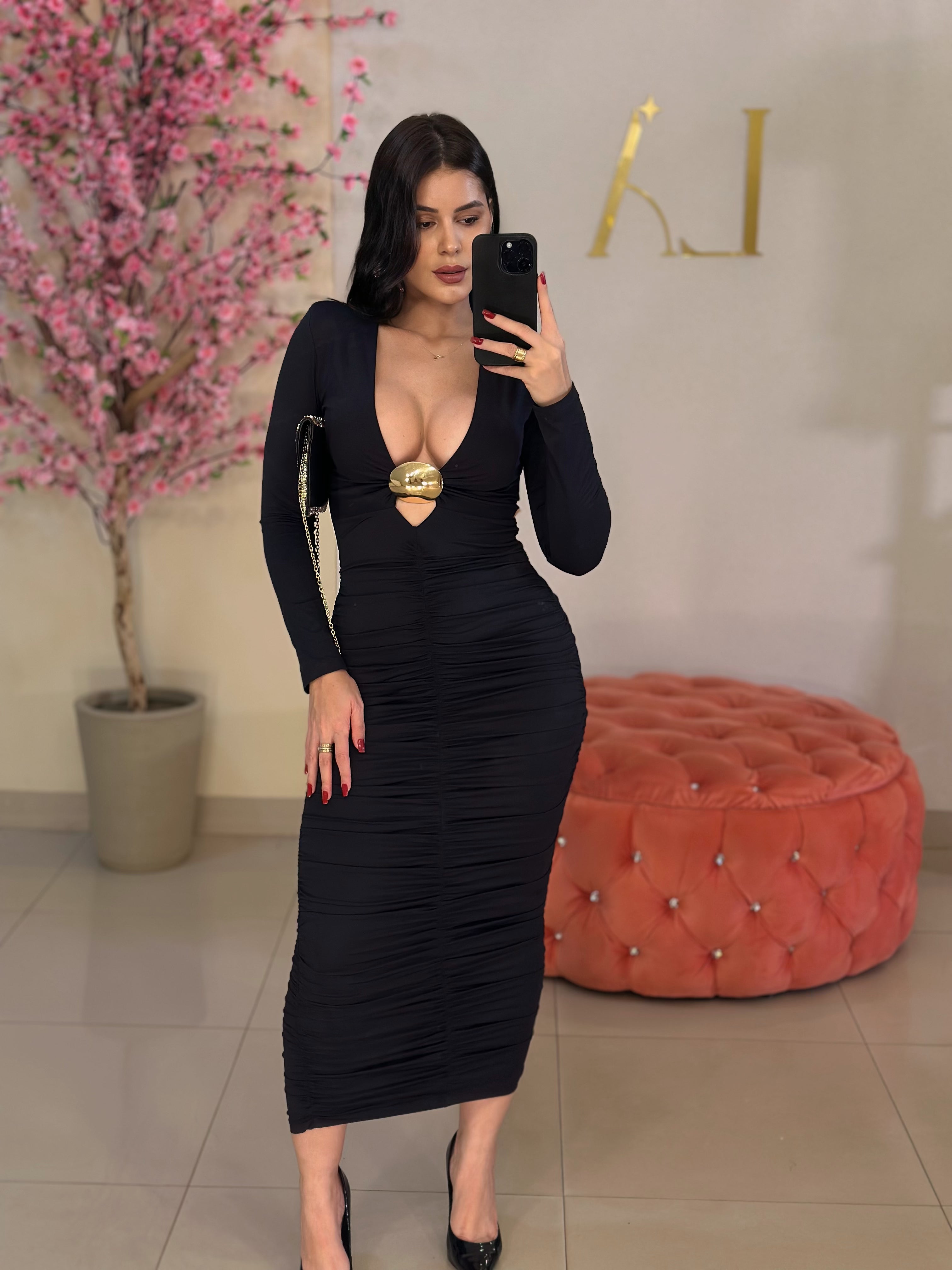 Vestido Midi Aviador- Preto