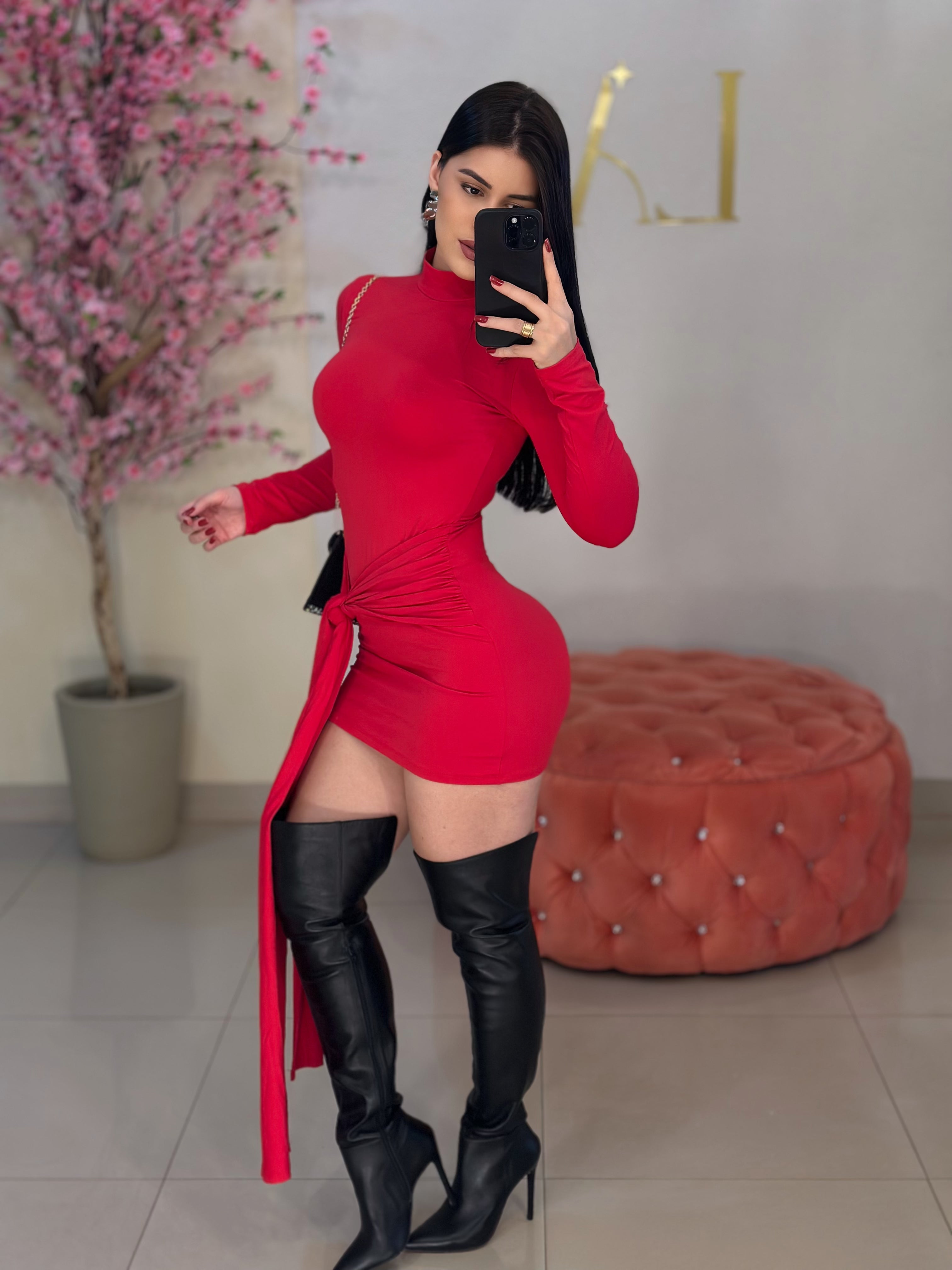 Vestido gola alta red