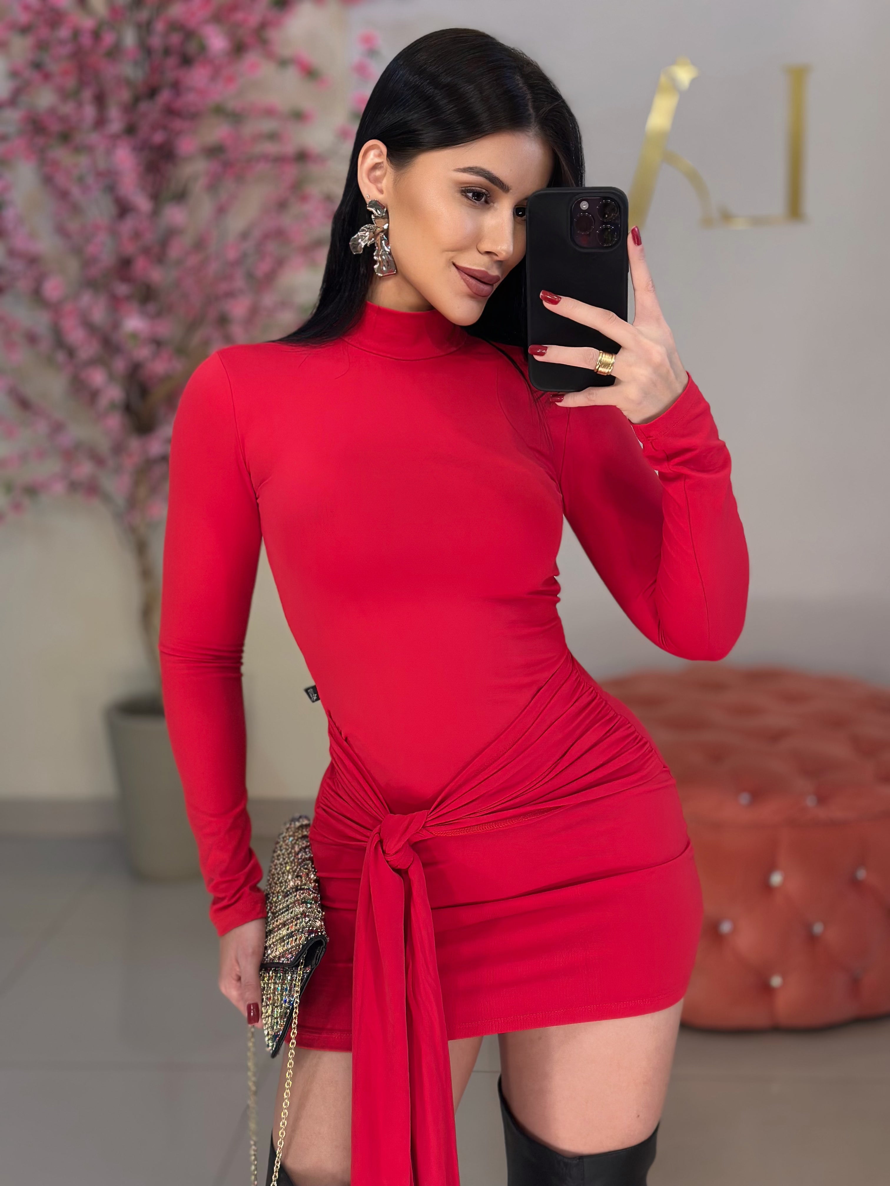 Vestido gola alta red