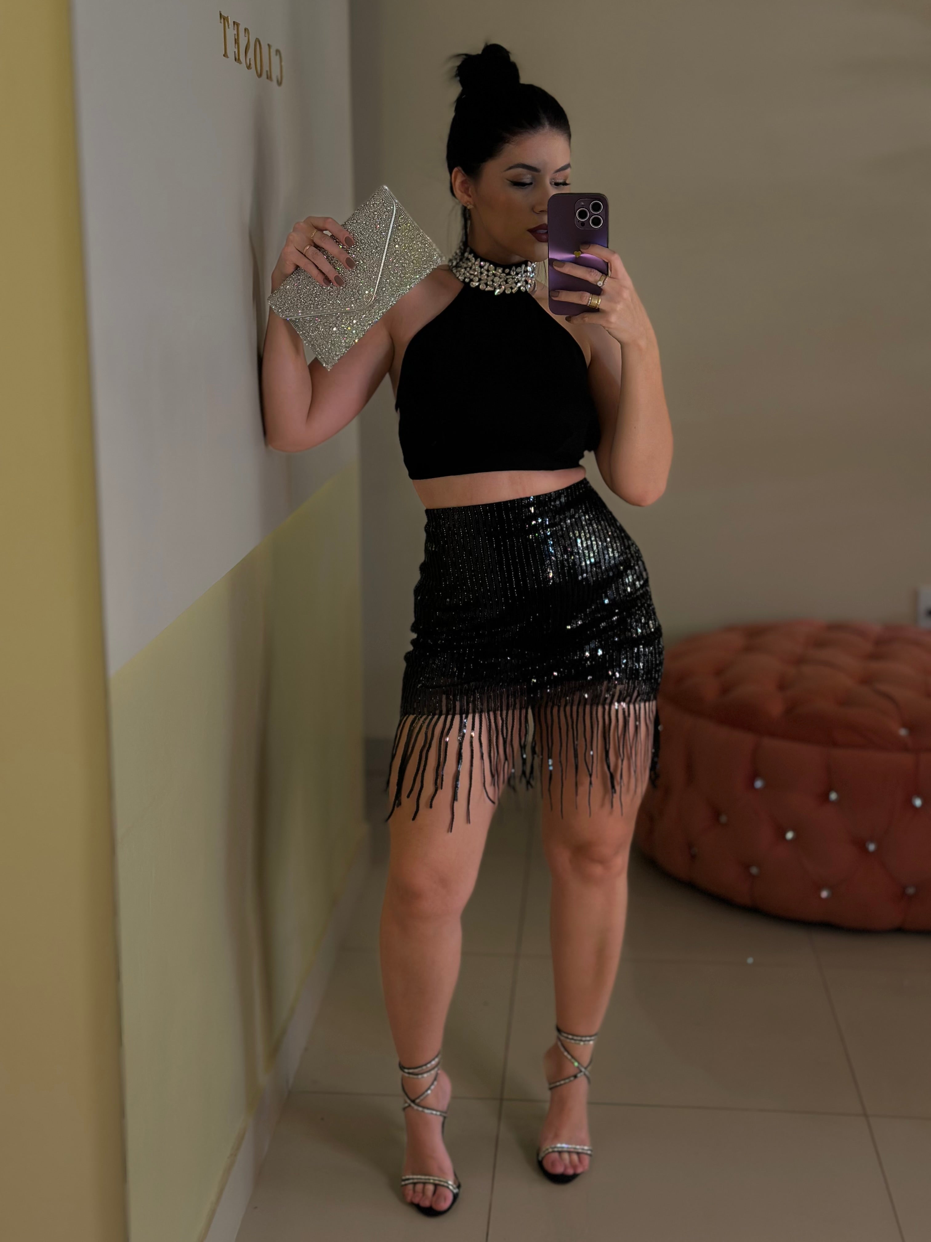 SAIA PAÊTES FRANJAS - PRETA- G